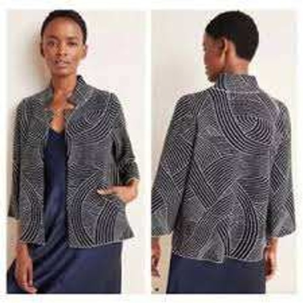 Anthropologie Black White Swirl Knit Open Front Cardigan SMALL Minimalist Deco